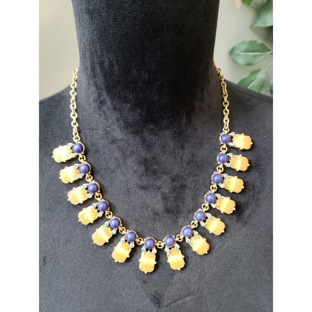 Women's Beaded Statement Necklace Blue Orange Crystal Drop Lobster Clasp Chic